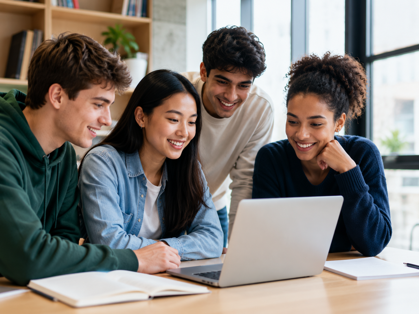 Young people working together around a laptop